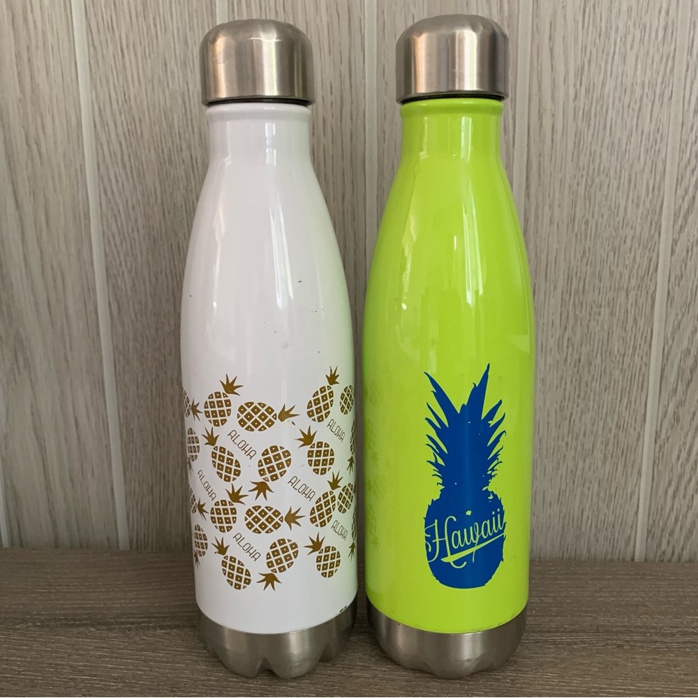 Hawaii Aloha Water Bottle Set Green White Wailea Marriott Maui Pineapple